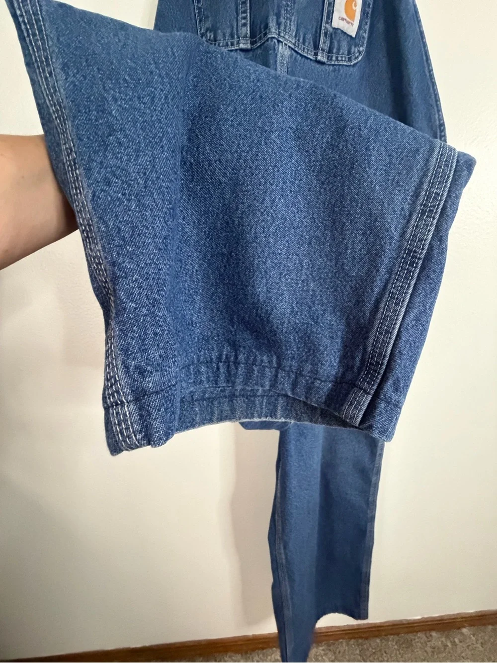 Carhartt Denim Overalls Men Size 44x27 Blue Stone Wash Workwear Dungaree